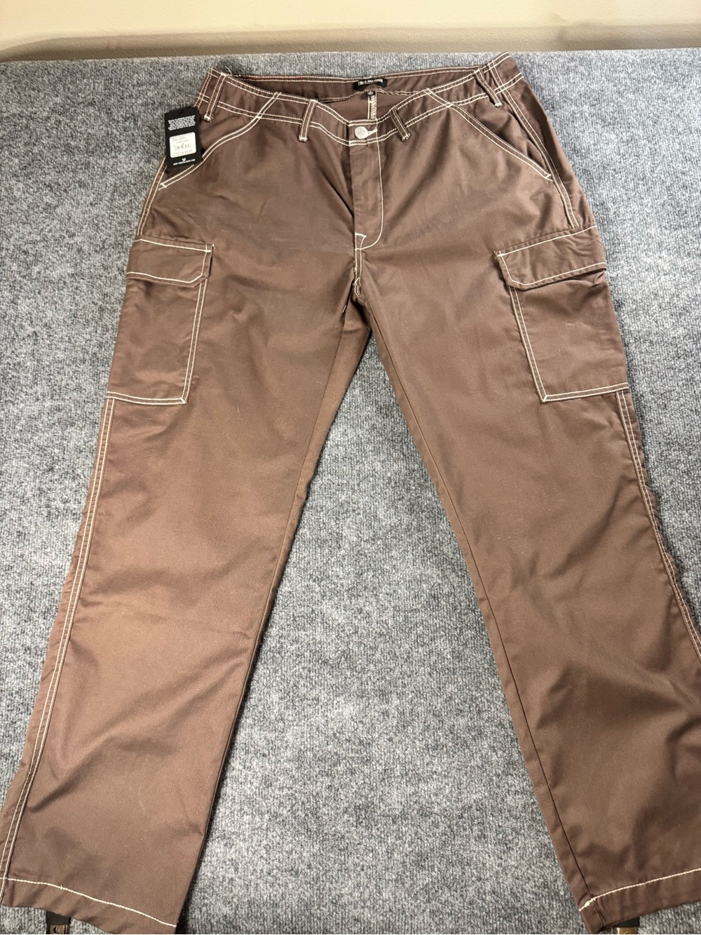 True Religion Men's Brown Cargo Work Pants - Durable Utility Trousers